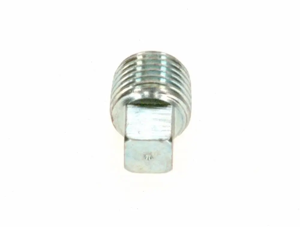 Bosch Stopfen mit Gewinde und einer flachen Anschnittfläche, aus Metall. Der Stopfen hat eine mittlere Steigung der Gewindegänge und ist für verschiedene Anwendungen geeignet.